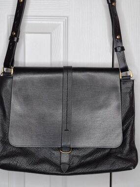 Kelsi Dagger Black Leather Shoulder Bag with Gold Hardware